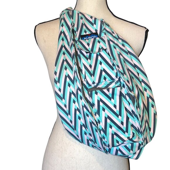 Kavu Rope Sling Bag Chevron 25th Anniversary Teal Pink Cotton Adjustable Strap - Picture 1 of 14